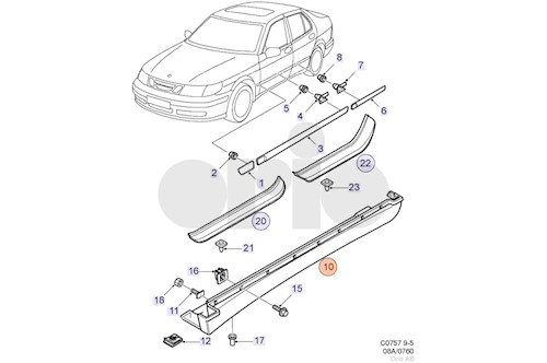 Genuine Saab Mould. Sill Pan - 12755608