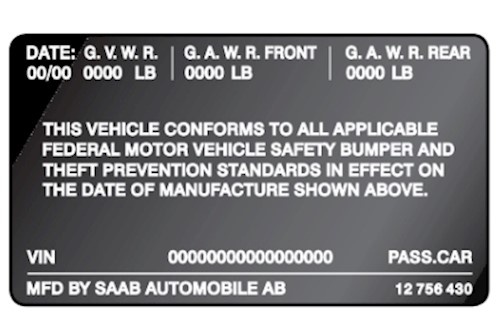 Genuine Saab Label - 12756430