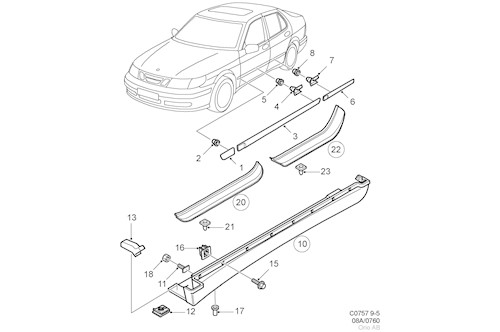 Genuine Saab Mould. Sill Pan - 12779062