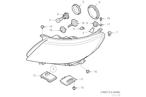 Genuine Saab Headl. Housing - 12829594