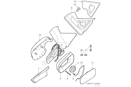 Genuine Saab R. V. Mirror - 12833416