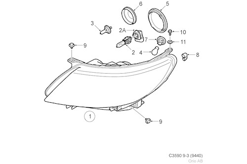 Genuine Saab Lh Headlamp - 12842043