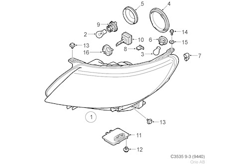 Genuine Saab Headl. Housing - 12842063