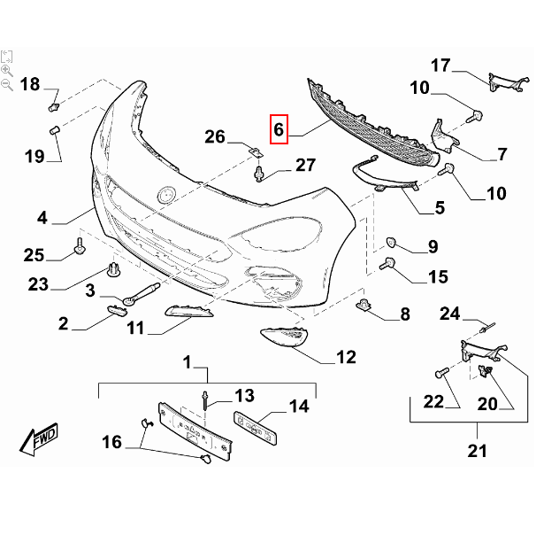 Genuine Fiat Spider Lower Radiator Grille - 6000615625